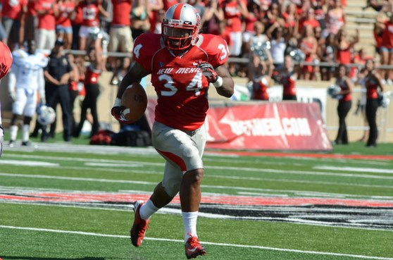 Senior linebacker A.J. Butler runs after recovering a fumble vs. Southern University. The Lobos were able to force three turnovers in the first half....