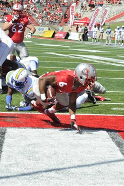 Freshman Jhurell Pressley makes his way into the endzone in his first-quarter touchdown vs. Southern University. Pressley's score was the Lobos first...