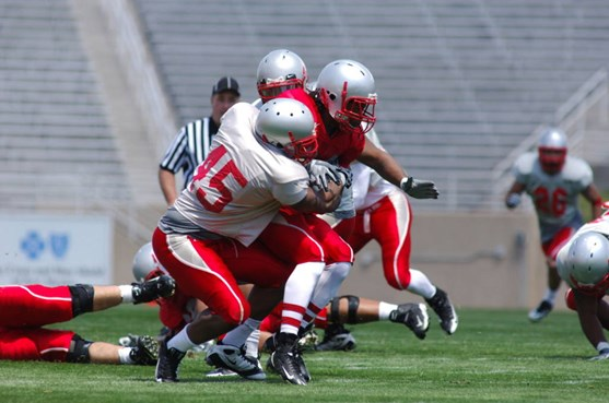 Terel Anyaibe makes this tackle Saturday.  Anyaibe had three tackles and half a sack.l
