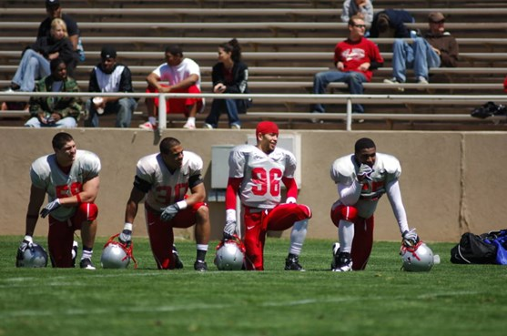 The defense enjoys their success Saturday and takes this moment to laugh it up.