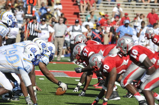 The Lobos line up on defense as Southern University readies to snap the ball. The Lobos defense held the Jaguars to only 21 rushing yards in the first...
