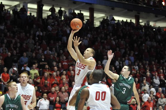 Junior Phillip McDonald drives through the lane and scores.