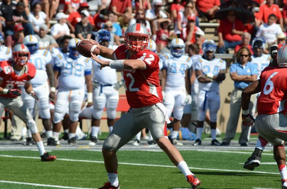 Senior quarterback B.R. Holbrook sets up to deliver one of his 6 first-half completions. Holbrook was 6-for-8 with a touchdown during the first two...