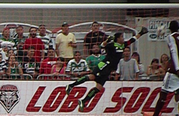 This shot from Kevin Harbottle off a free kick eluded Sanchez for the opening goal of the match.