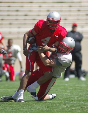 This is one of the many big hits seen Saturday at University Stadium.