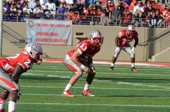 Lobo linebacker David Orvick gets in his stance versus the Broncos.
