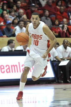 Freshman Kendall Williams takes off and pushed the ball against ENMU.